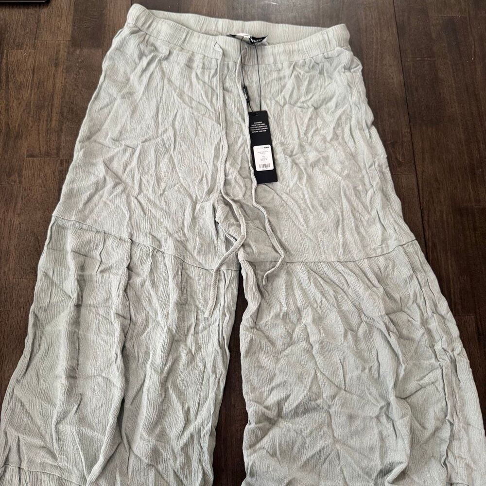 Fashion Nova Breezy Days Crinkle Gauze Pant Sage